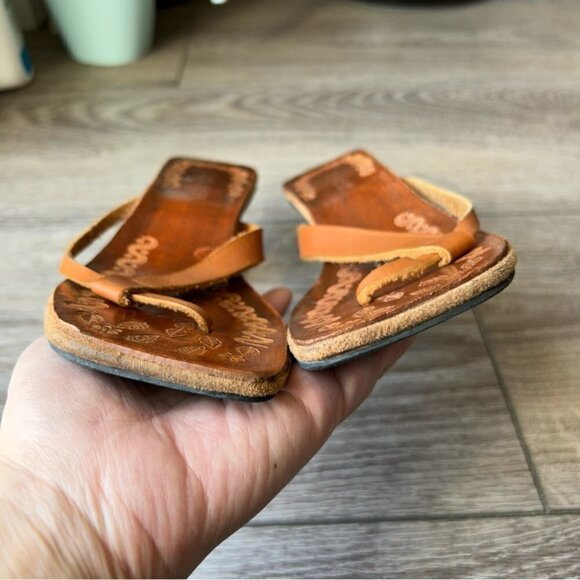 Triple Brown Leather Hand  Tooled Insole Sandals - Picture 3 of 10